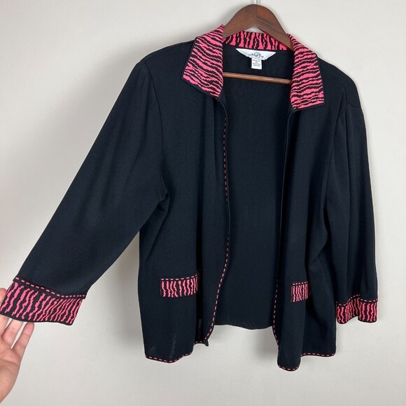 Ming Wang Cardigan Jacket Womens XL Black Coral Pink Open Front Knit 3/4 Sleeve - Picture 4 of 10